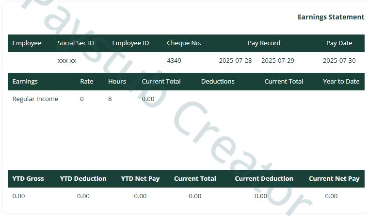 Short Blue Paystub