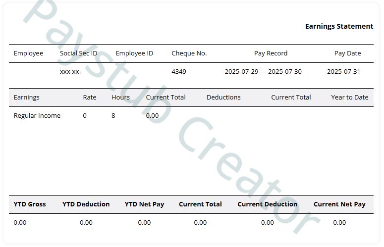 Short B&W Paystub