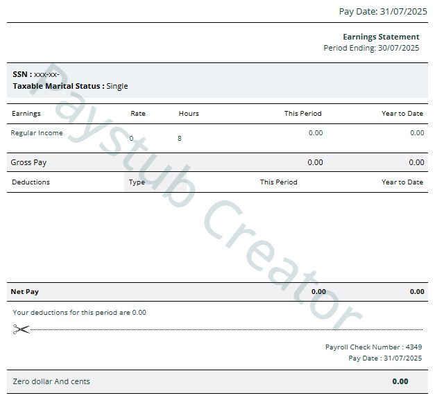 Short B&W Paystub