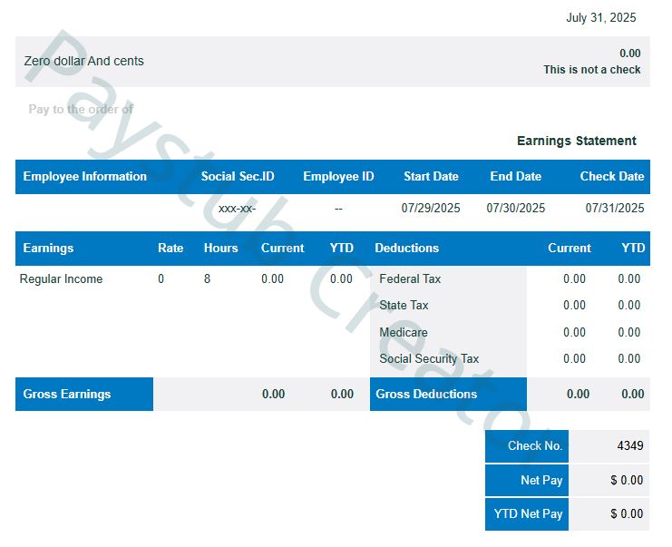 Short B&W Paystub